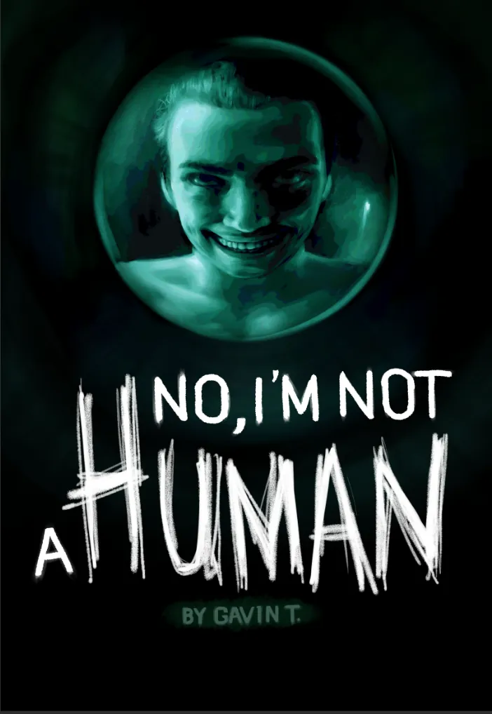 No, I'm Not a Human! poster: a grinning face in a porthole, by Gavin T.